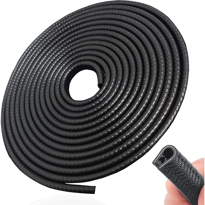 Protectie de margine pentru usa auto neagra, 10 m, cauciuc in forma de U, nu necesita lipici, pentru majoritatea masinilor