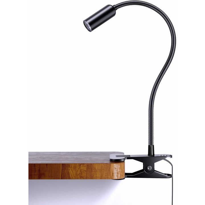 Lampa cu clips din aluminiu, lampa de citit LED cu gat flexibil la 360°, lampa de noptiera reglabila, pentru munca si calatorii