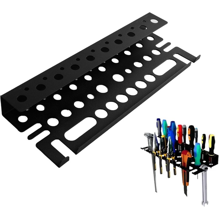 Organizator scule, 40x14x4.5cm, montabil pe perete, design cu doua straturi, pentru surubelnite si chei.