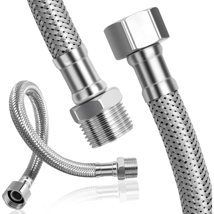 2 darab 20 cm-es flexibilis tömlő, 3/8", 304 rozsdamentes acél flexibilis csatlakozótömlők csaptelephez és vízmelegítőhöz, 20 cm