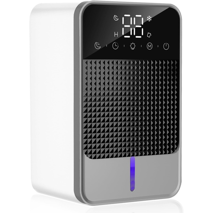 Dezumidificator de 1500 ml, dezumidificator de aer electric ultra-silentios cu oprire automata si 7 lumini LED colorate, dezumidificator compact pentru casa pentru subsol, baie, pivnita, dormitor