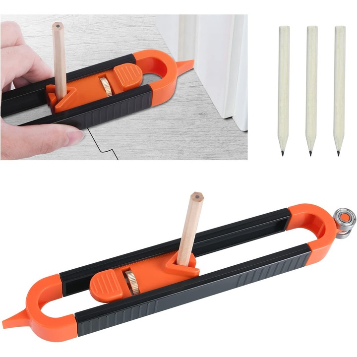 1 rigla de contur cu mecanism de blocare, instrument de profilare, rigla de masurare pentru prelucrarea lemnului, duplicator de contur neregulat, scule de calibrare, cadou pentru tamplar