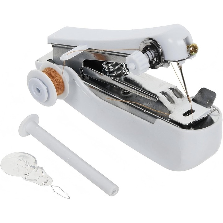 Mini masina de cusut portabila pentru haine, bricolaj, calatorii, arta si masina de cusut manuala usor de utilizat (alba)