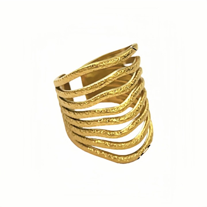 Пръстен "Танцът на Златния Кръг" - От Неръждаема Стомана, Позлатен с 18К Злато