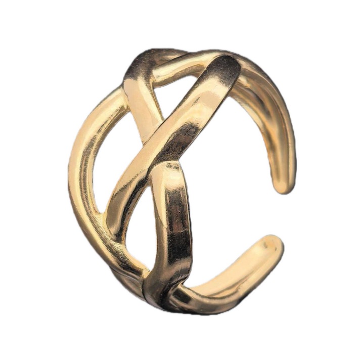 Inel "Tejitura Aurie" din Otel Inoxidabil, Placat cu Aur 18K