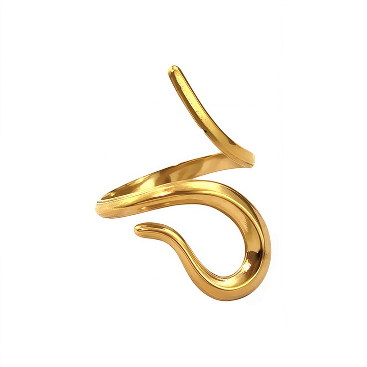 Inel "Dansul Valurilor Aurii" din Otel Inoxidabil, Placat cu Aur 18K