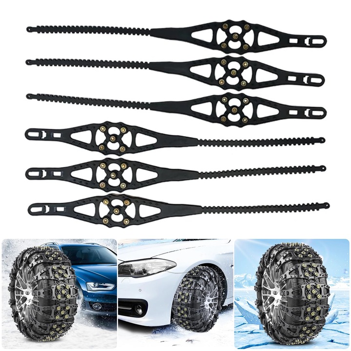Set de 6 lanturi antiderapante universale pentru masini, off-road si SUV, pentru conditii de zapada