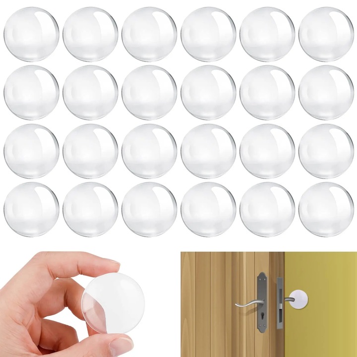 Opritoare Usa Adezive GUGUGO, Set 24 Bucati, Amortizare Zgomot, Transparent, 4x0.8cm