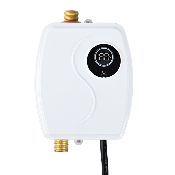 Elektronikus átfolyós vízmelegítő, mini tartály nélküli 220V 3800W elektromos konyhai vízmelegítő LED hőmérséklet kijelzővel, kis elektromos átfolyós vízmelegítő konyhába [Energiaosztály A]