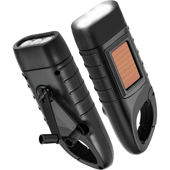 Lanterna, set de 2 piese, lanterna LED solara cu manivela reincarcabila, lanterna mini portabila pentru situatii de urgenta in aer liber