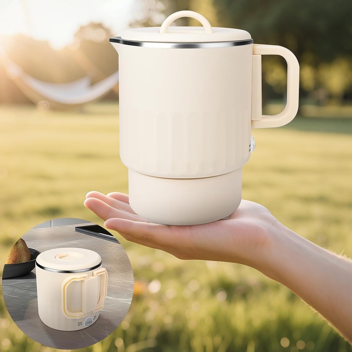 Mini fierbator electric pliabil 1L, otel inoxidabil de calatorie cu abur pentru oua, fierbator mic portabil pentru camping, calatorii, vacante, activitati in aer liber