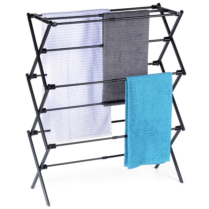 Ruhatartó szárító, függőleges, Artemis, Állítható, 94 cm, fekete