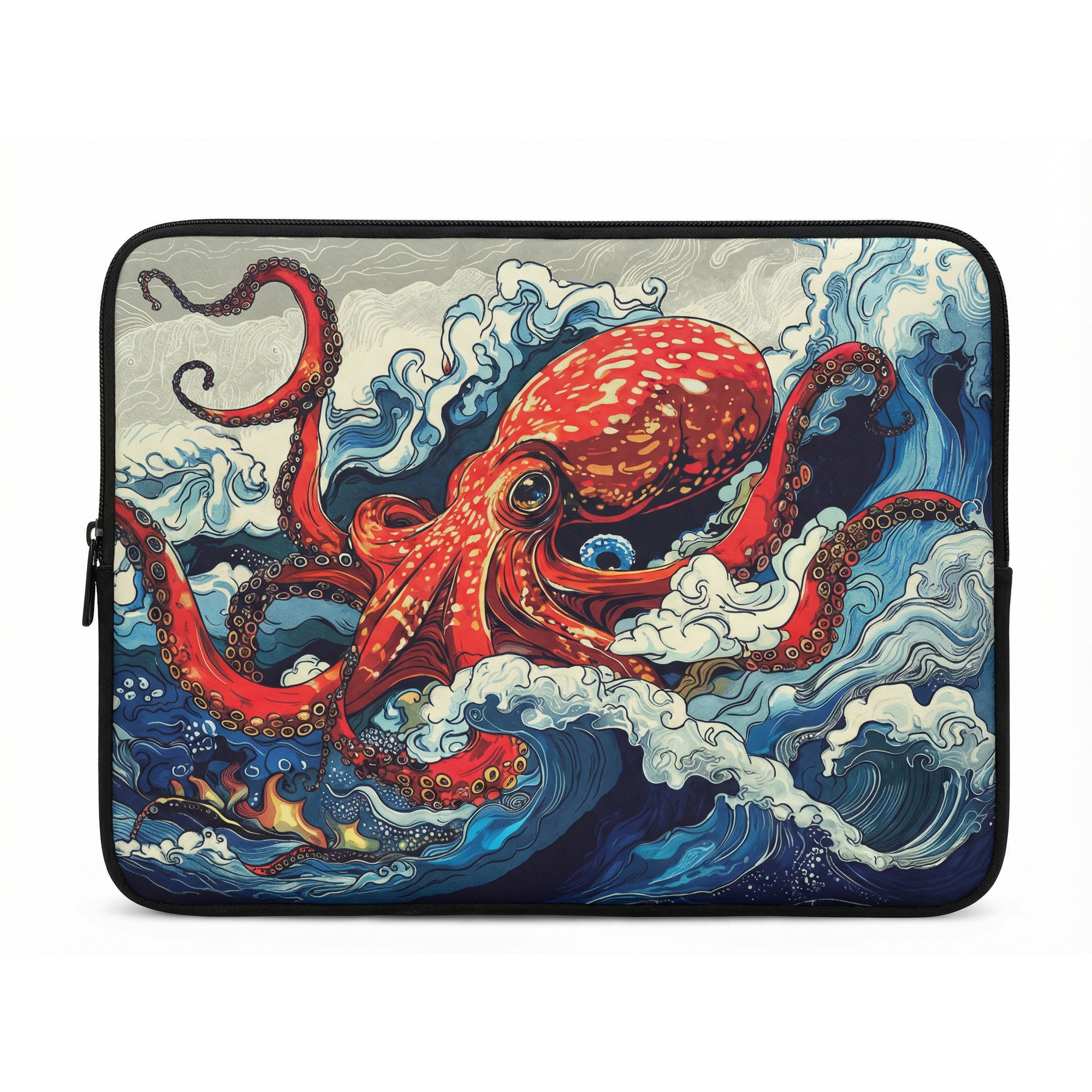 Husa pentru MacBook Pro/Air sau Laptop 14-15 inch, Tip Sleeve, Artinplace, Design Artistic,, Caracatita Ukiyo-e", Neopren, Protectie Anti-Soc, Impermeabila, Multicolor