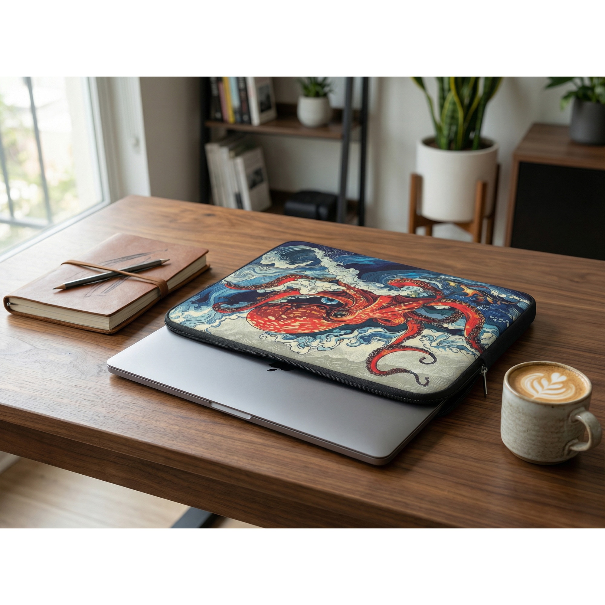 Husa pentru MacBook Pro/Air sau Laptop 14-15 inch, Tip Sleeve, Artinplace, Design Artistic,, Caracatita Ukiyo-e", Neopren, Protectie Anti-Soc, Impermeabila, Multicolor
