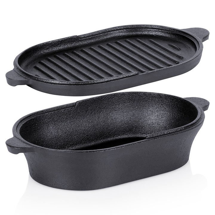 Tava de copt, Artemis, 28x16x5,5cm, capac grill, 2 in 1