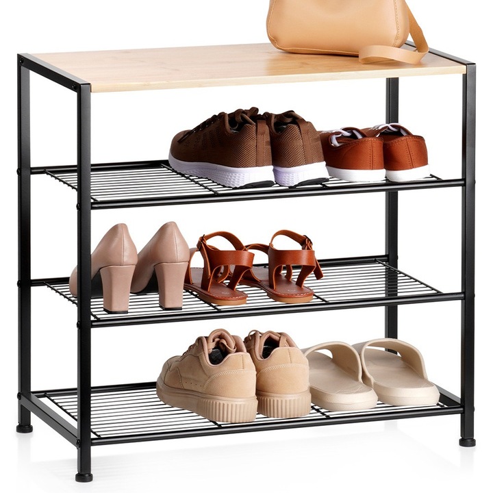 Vilde cipőtartó, fém, 3 szintes, fekete, 60x30x57 cm