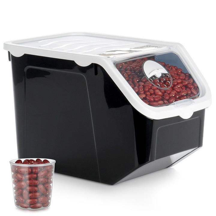 Cutie alimentara Artemis, 12l, 34x23x23cm, neagra cu capac alb, set cu masura