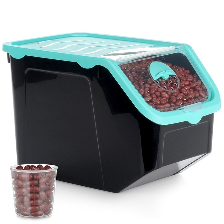 Cutie alimentara Artemis, 12l, neagra cu capac turcoaz, 34x23x23cm