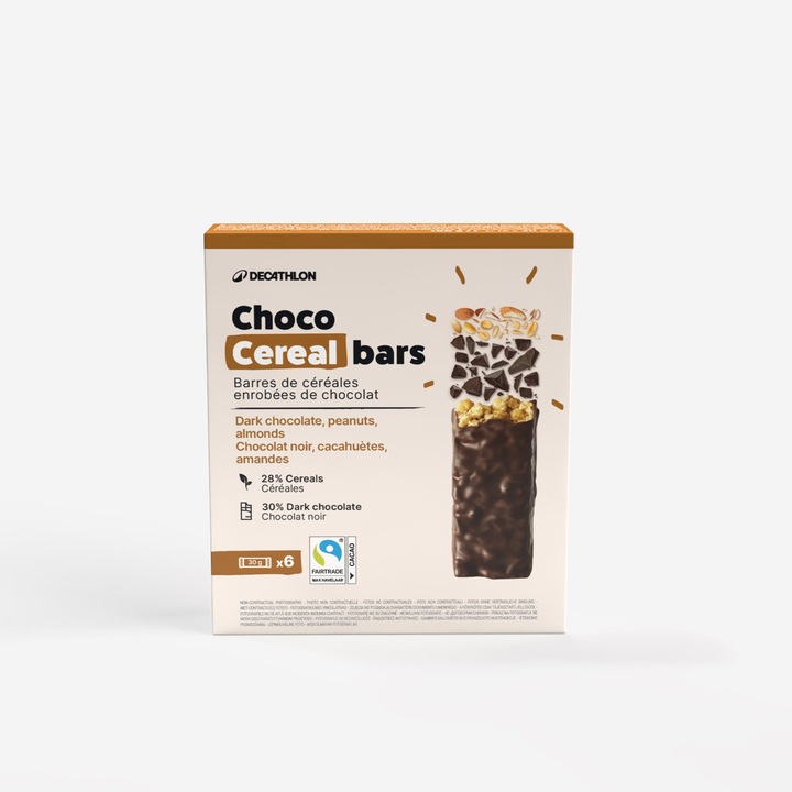 Baton de cereale cu arahide si migdale invelit in ciocolata x6 fara marime, ciocolata neagra, chocolate peanut, migdala