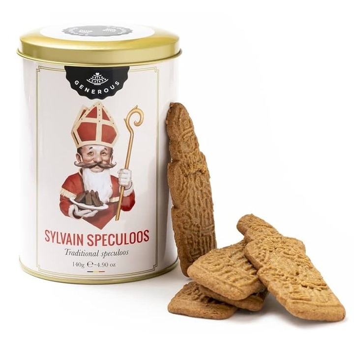 Biscuiti Speculoos in cutie metalica pentru Sf Nicolae si Craciun, Generous, 140g, bio, fara gluten