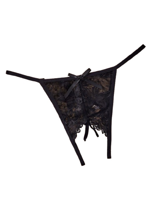 Szexi bugyi, kivágott, csipke, Fekete
