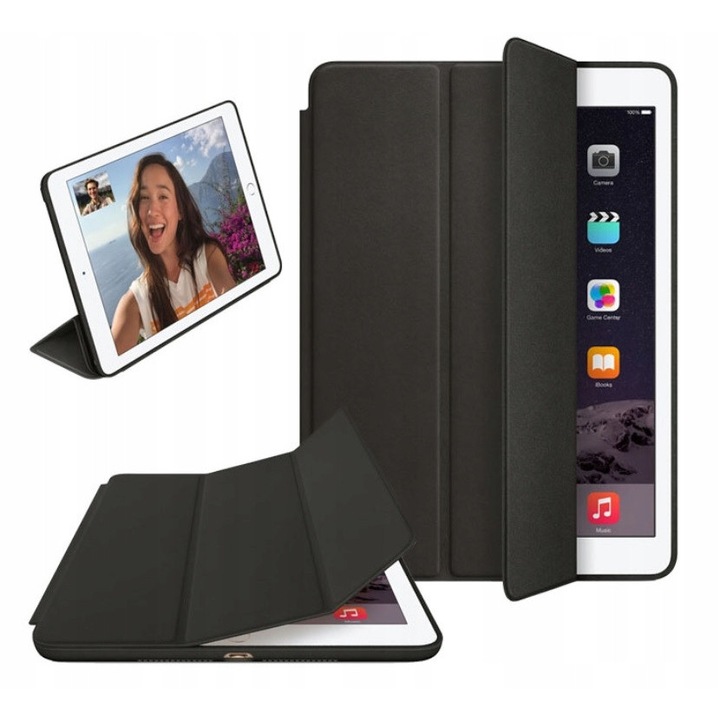 Стилен калъф за Apple iPad 9.7 2017/2018, черен, ултратънък с функция стойка