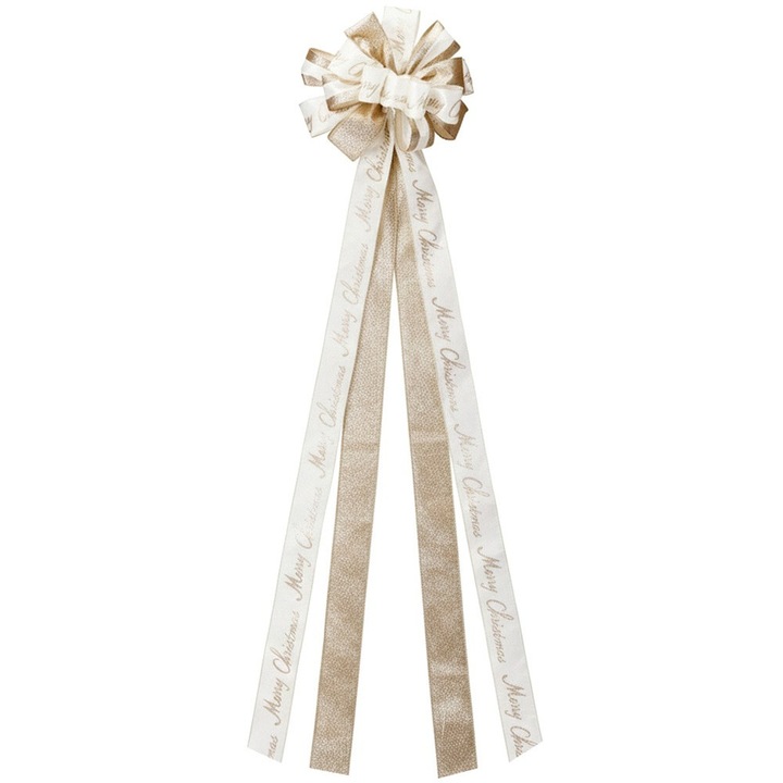 Funda Decorativa, Decoratiune Pentru Acasa, 130x33 cm, Material Amestec 80% Poliester Si 20% Bumbac, Model Cu Sclipici, Inscriptie Craciun Fericit, Decoratie Versatila, Crem-Aurii