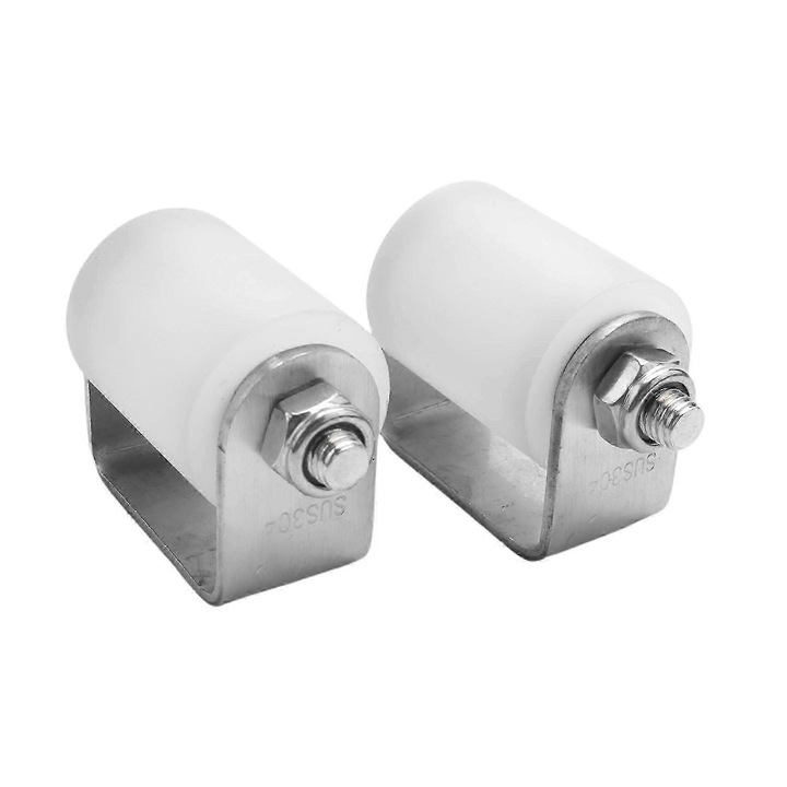 Role ghidare poarta culisanta, 3 inch (76 mm), din nylon dur cu rulment cu bile, suport metalic, alb/argintiu, 2 bucati
