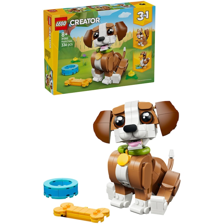 Set de constructie LEGO® Creator 3 in 1 Animale adorabile: Catelus jucaus 31382, Jucarii pentru Fete si Baieti, Jucarii pentru Copii, Idee de Cadou pentru Copii