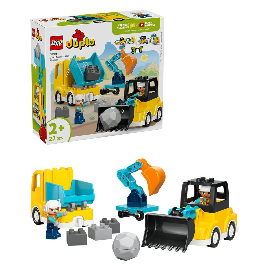 LEGO® DUPLO Town - Vehicule de constructii 3 in 1 10475, 22 piese