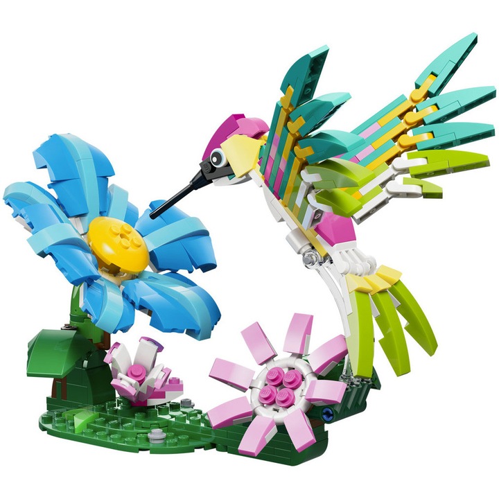 Set de constructie LEGO® Creator 3 in 1 Animale salbatice: Colibri colorat Decoratiune 31384, Jucarii pentru Fete si Baieti, Jucarii pentru Copii, Idee de Cadou pentru Copii