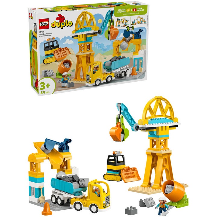 LEGO® DUPLO Town, Строителна площадка и строителни превозни средства 3 в 1 10476, 84 части
