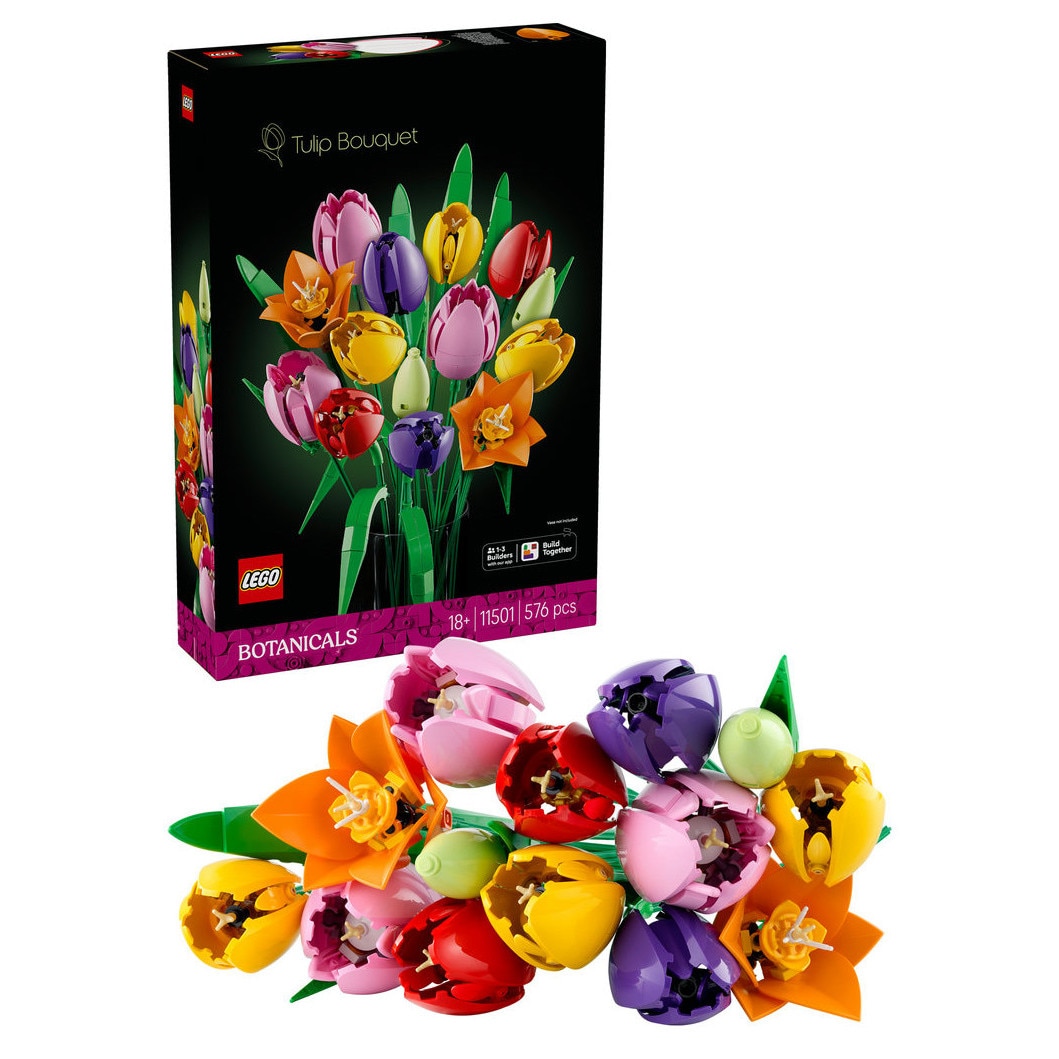 Set de constructie LEGO® Botanicals Buchet de lalele 11501, Flori artificiale, Idee de Cadou pentru Femei Pasionate de Jocuri de Constructie Creativa