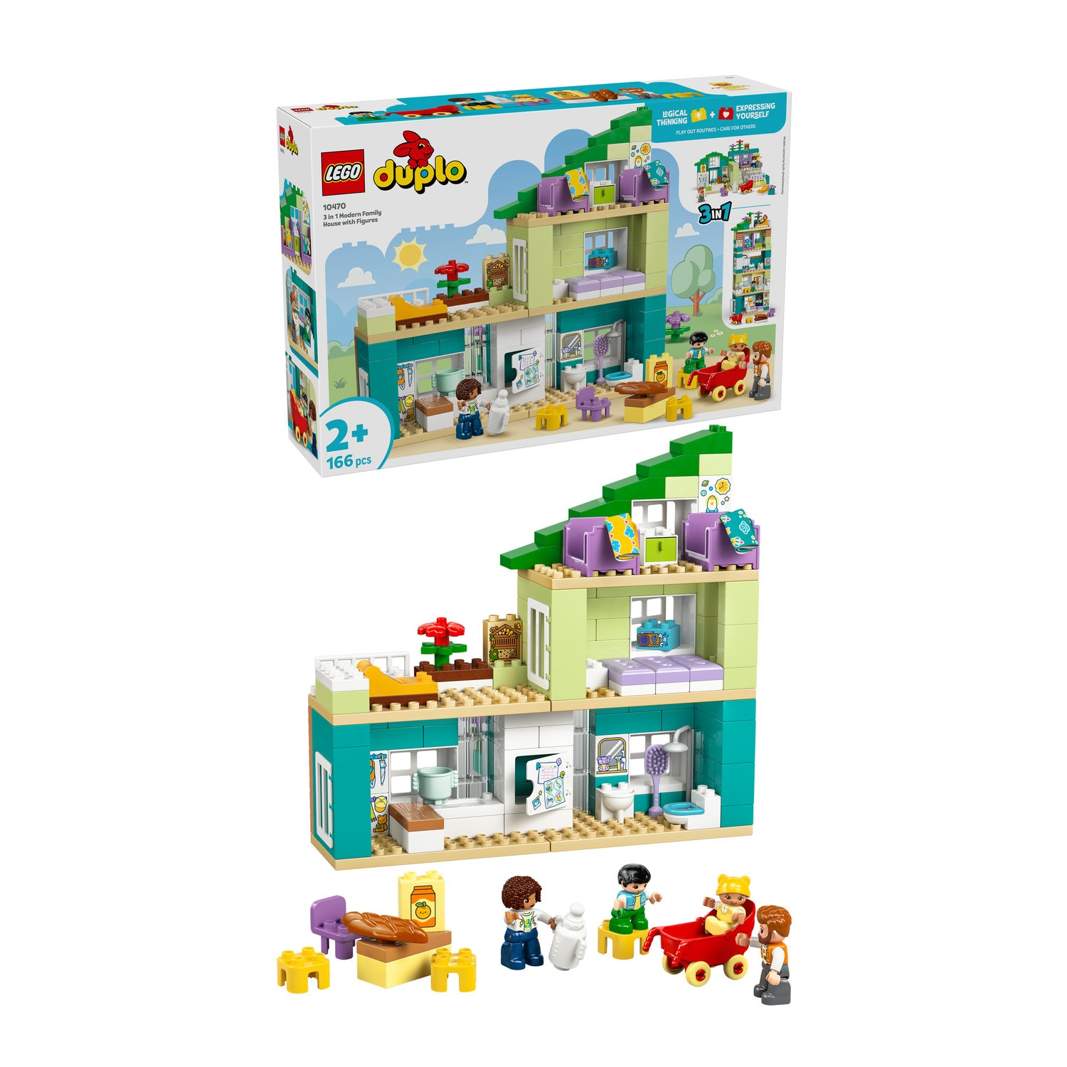 LEGO® DUPLO Town - Casa moderna de familie 3 in 1, cu figurine 10470, 166 piese