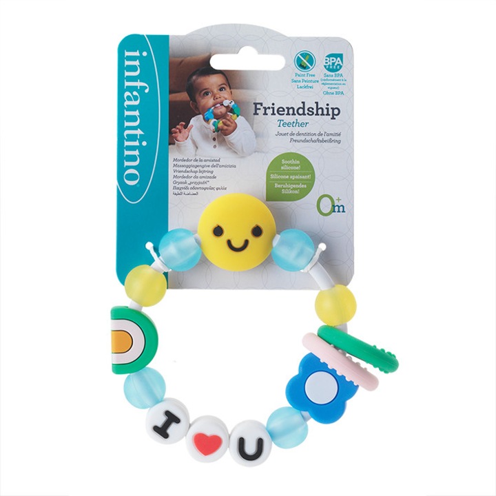 Jucarie de dentitie din silicon pentru bebelusi, Infantino, Te iubesc