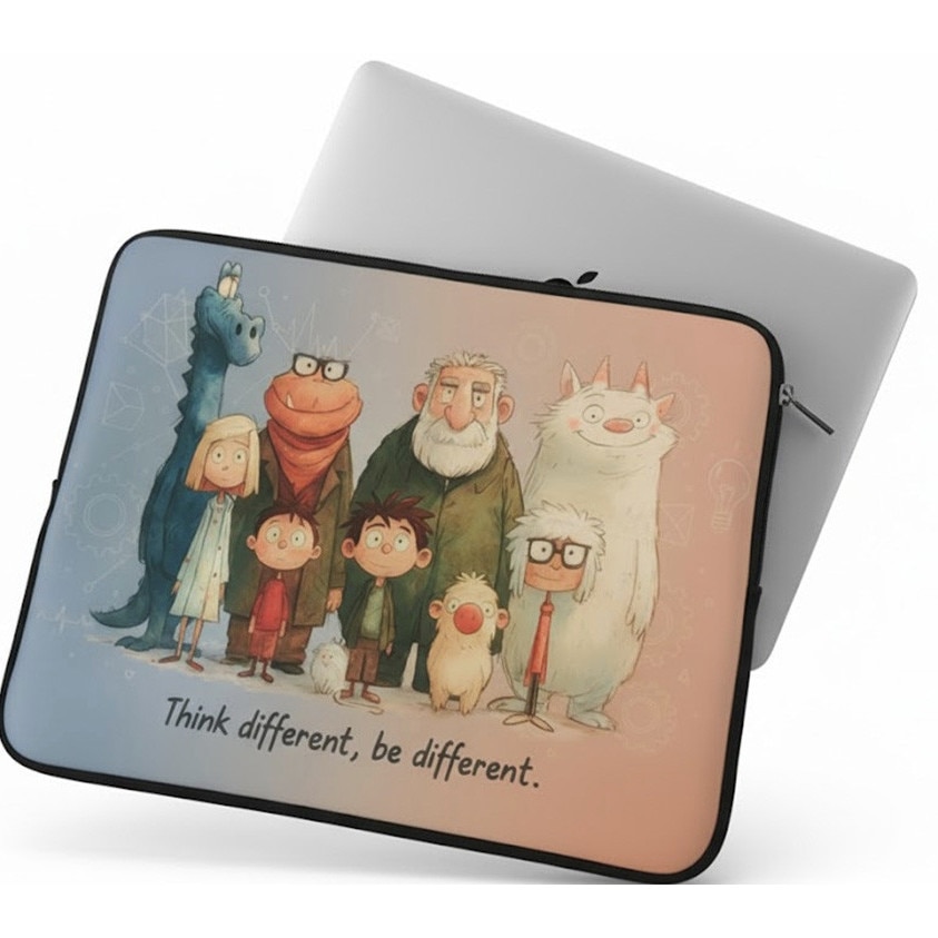 Husa Laptop 14/15 Inch – Design Artistic „Echipa Vesela” – Stil Desen Animat, Imprimare Dubla Fata, Protectie Anti-Soc si Impermeabila, Interior Moale din Material Tip Neopren, Model Colorat