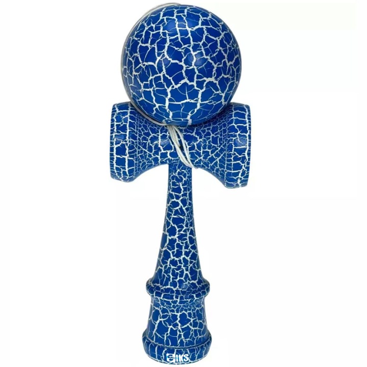 SIKS Professzionális Fa Kendama Gyerekeknek és Felnőtteknek, Repedezett Fa Mintázatú Modell, 18 Cm, Ügyességi Játék, Fehér/Kék Szín