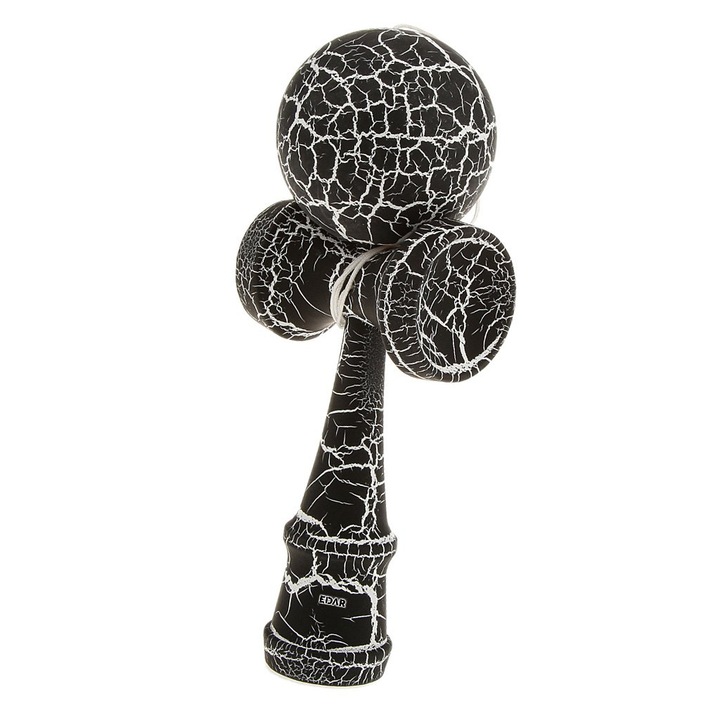 EDAR Professzionális Kendama fából, 18 cm, Ügyességi és Koordinációs Játék Gyermekeknek és Felnőtteknek, Vonzó Repedezett Fa Mintázatú Design, Fekete/Fehér Színben