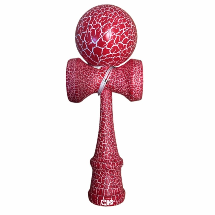 SIKS Professzionális Kendama Fából Gyerekeknek és Felnőtteknek, Repedezett Fa Mintázatú, 18 cm, Ügyességi Játék, Piros/Fehér Szín