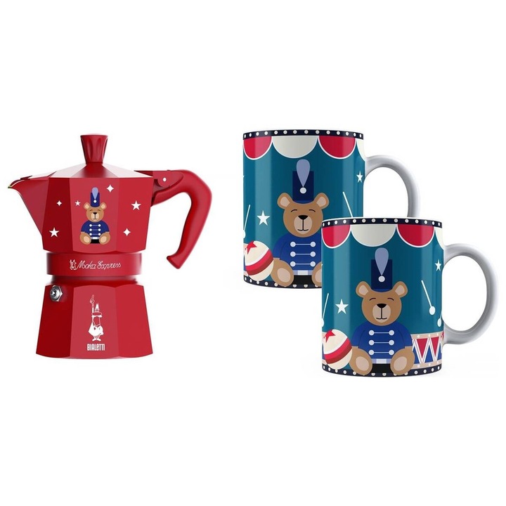 Set Cafetiera Moka Bialetti Express 6TZ 300 ml Joyful Christmas + 2 Cani x 300Ml