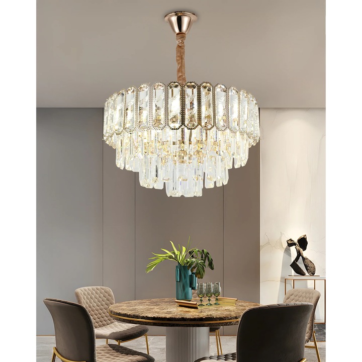 Candelabru RFAN, Model 62110/400, Textura Cristal, Metal, 5 X E27, Auriu