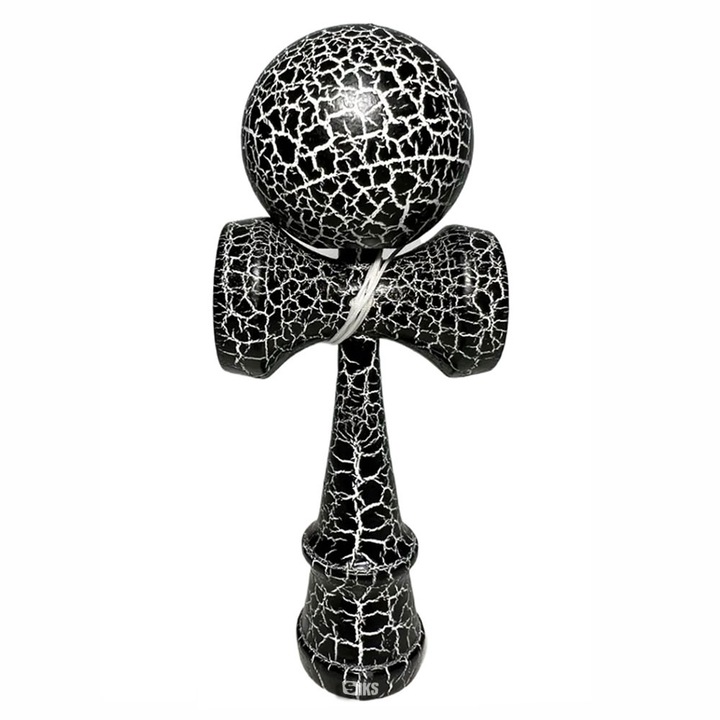 SIKS Professzionális Kendama Fából Gyermekeknek és Felnőtteknek, Repedezett Fa Mintázatú Modell, 18 cm, Ügyességi Játék, Fekete/Fehér Szín