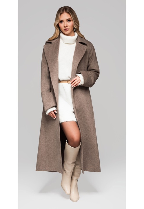 Palton lung elegant LARICA OW-COLC-0106, Bej