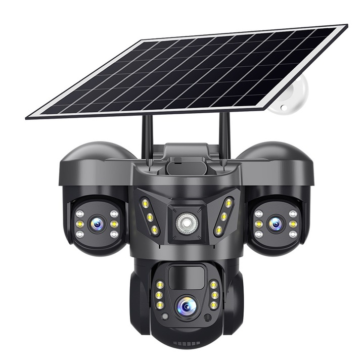 Външна соларна камера OEM VTS29-W, Solar, 8W, PTZ, WiFi, 6MP, V380 Pro, тройна леща, IP66, Нощно виждане
