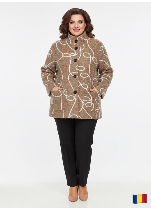 Palton scurt, stofa bucle, universala, Cafea cu lapte, One Size