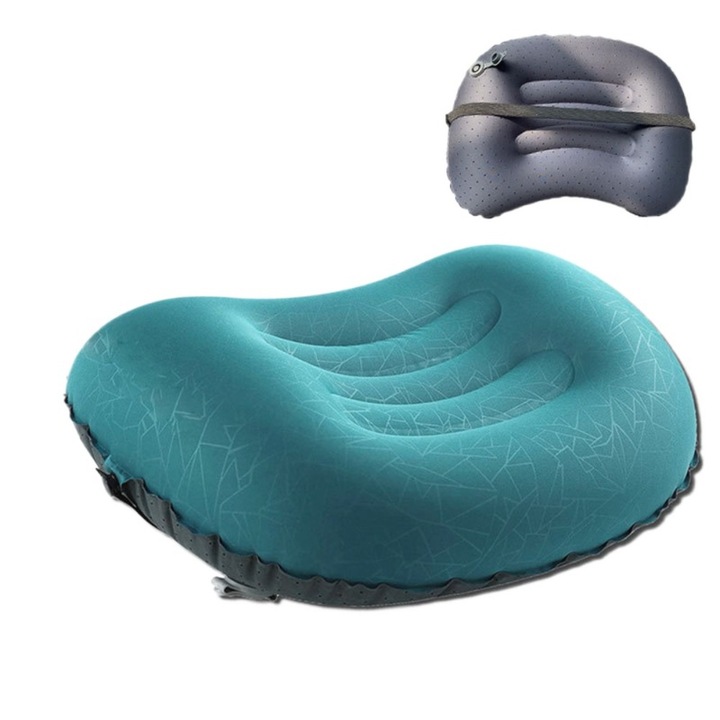 Perna gonflabila, Ronyes, pentru camping, compacta, albastru/gri, 43x32x12cm, TPU