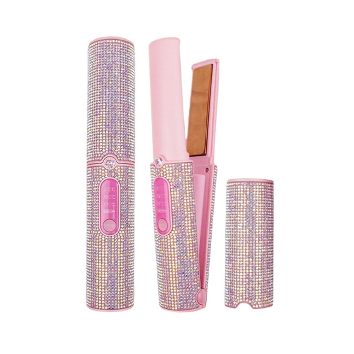 Безжична преса за коса, ORBER, преносима, 2 в 1, за изправяне/къдрене на коса, три регулируеми настройки на температурата, 5000 mAh, подходяща за партита и пътувания, цветна