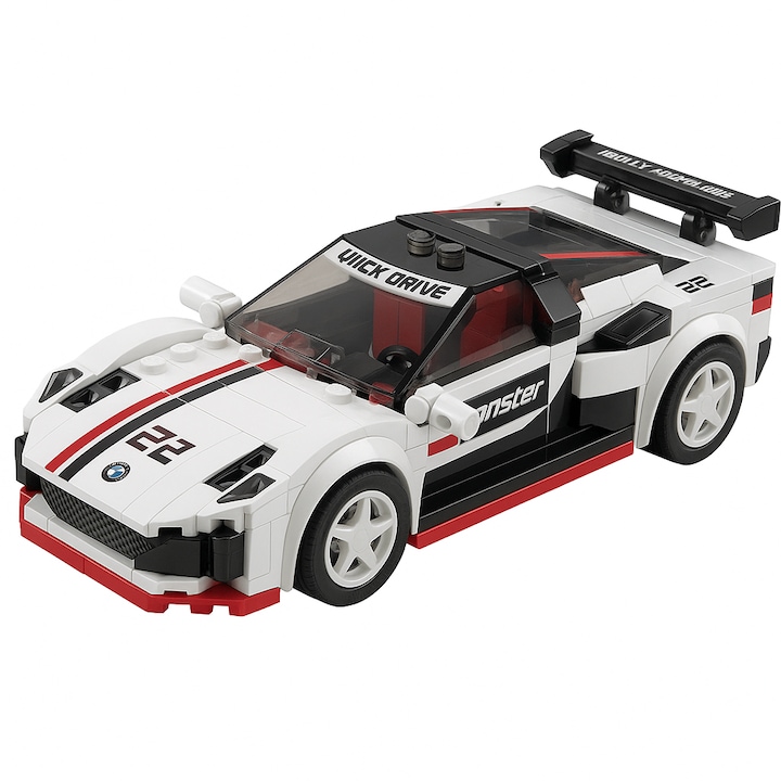 Set de construit masina sport cu mecanism pull-back, 241 piese, model alb din colectia At Lightning Speed, pentru copii 6+