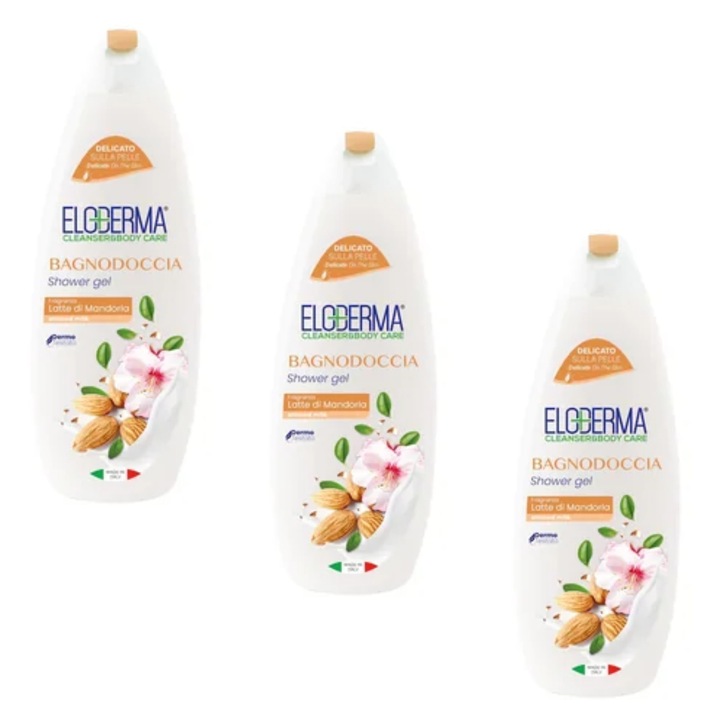 Set 3 X Gel de Dus Eloderma Lapte de Migdale, 600ml