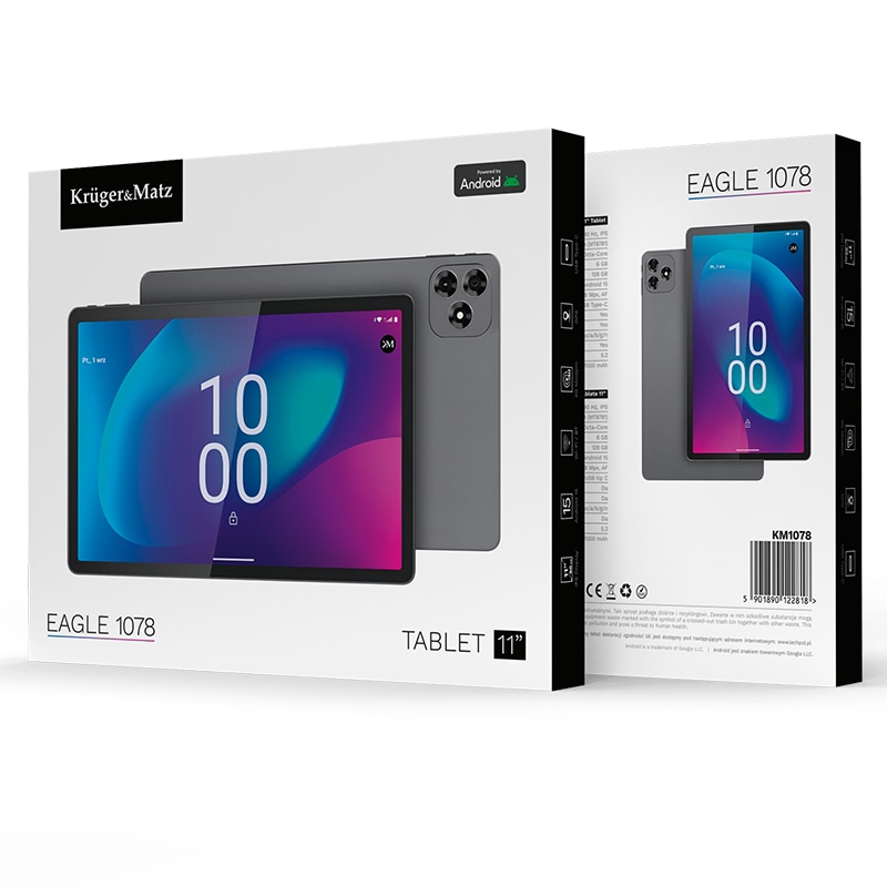 Tableta Kruger&Matz KM1078, Procesor MediaTek MT8781V/CA Octa-Core, Ecran IPS 10.95", 6GB RAM, 128GB Flash, Wi-Fi, Bluetooth, Android Gri